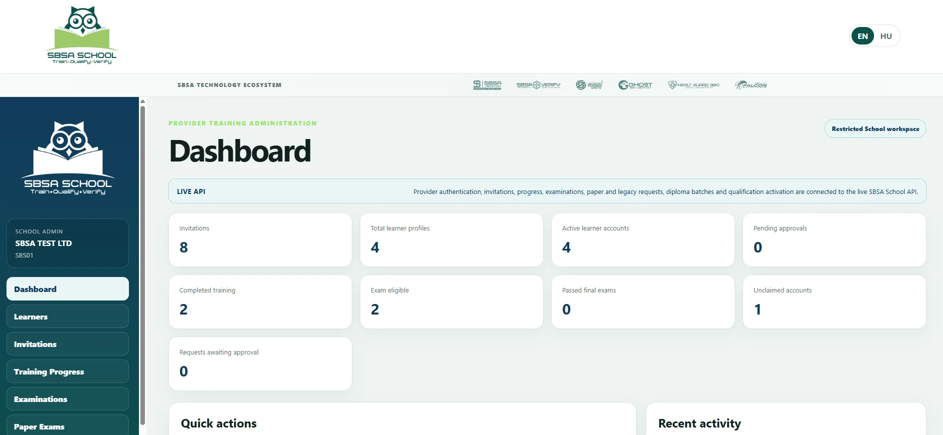 SBSA School Provider Dashboard